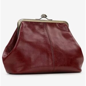 Elegant Burgundy Leather Kiss Lock Crossbody Bag